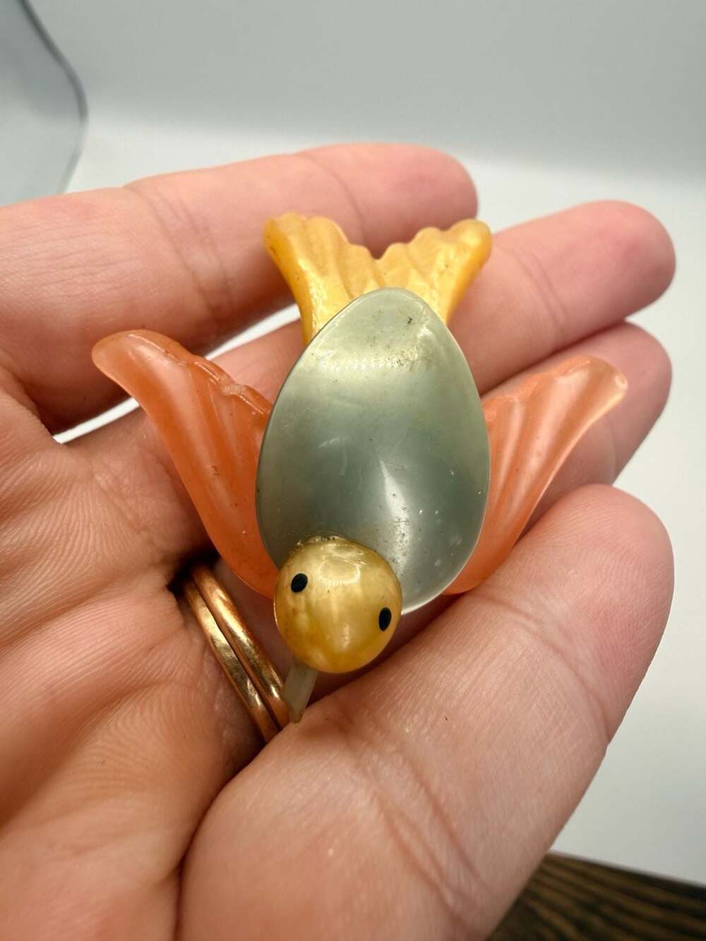 Vintage Pastel Celluloid Bird Brooch Pin as is read